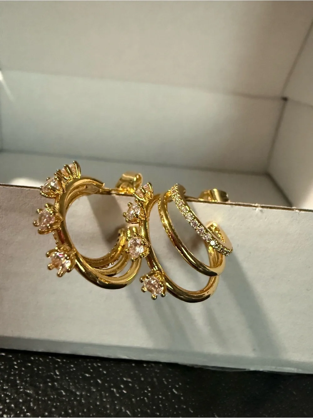 Gold Cubic Zirconia Hoop & Drop Earrings - Sparkling Gold Women’s Jewelry